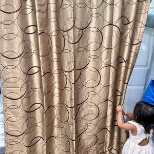 6 Taupe Curtains with Brown Embroidered Circles 53” x 63”